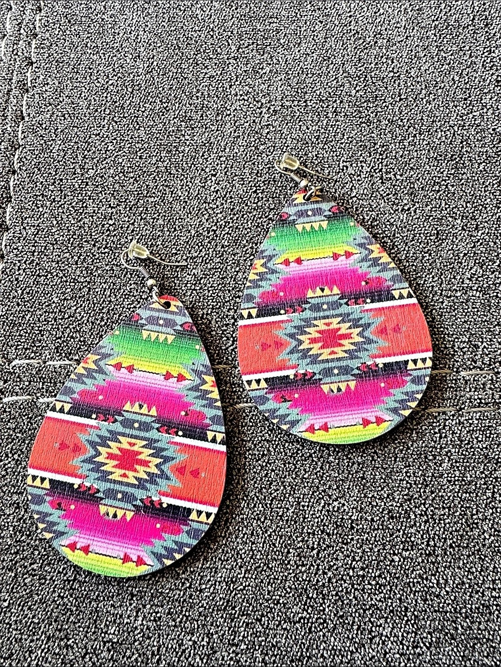 Geometric Teardrop Earrings in Pink & Green